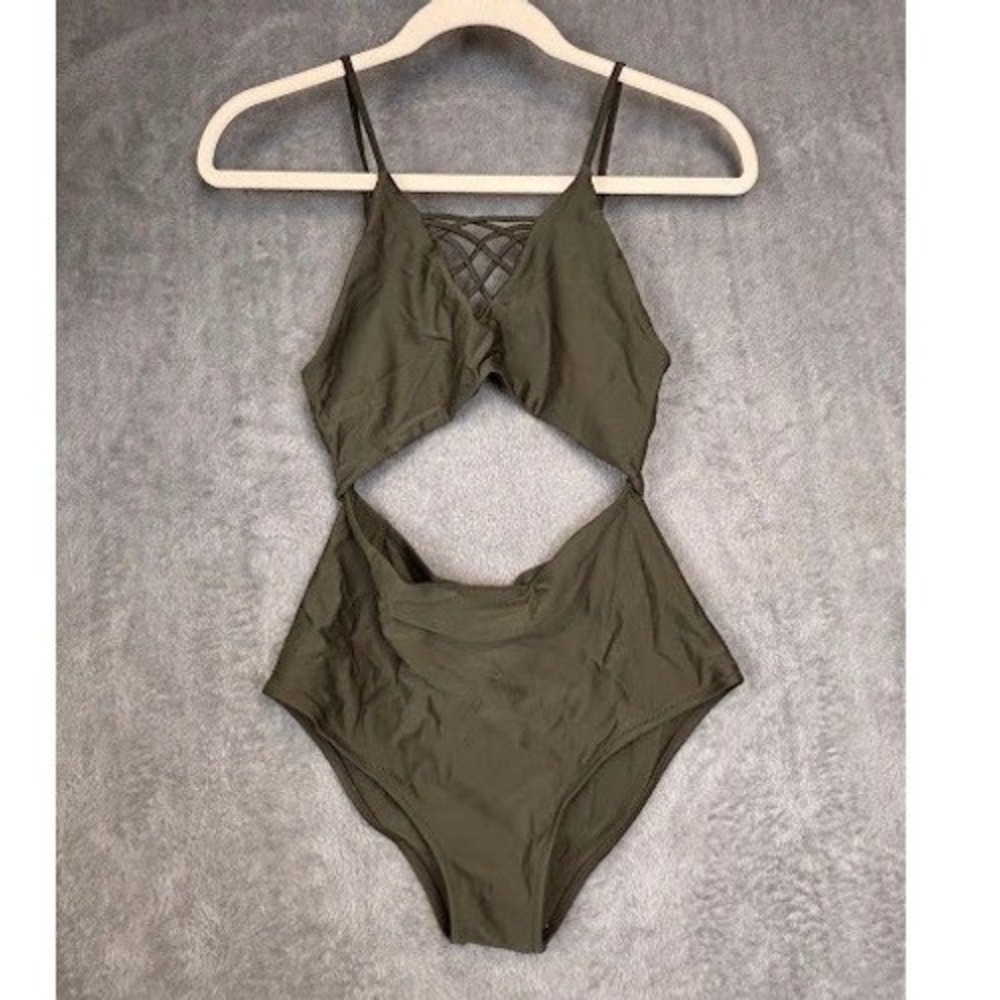 Cupshe Womens Olive Green Lattice‎ Cutout One Piece Swimsuit Strappy Small